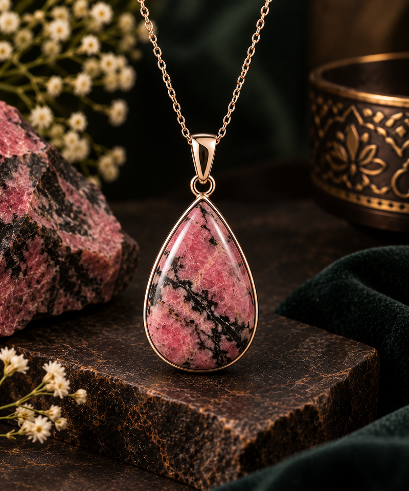 Rhodonite Crystal Pendant for Women