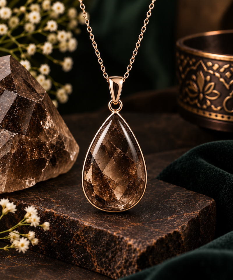 Smoky Quartz Crystal Pendant for Women