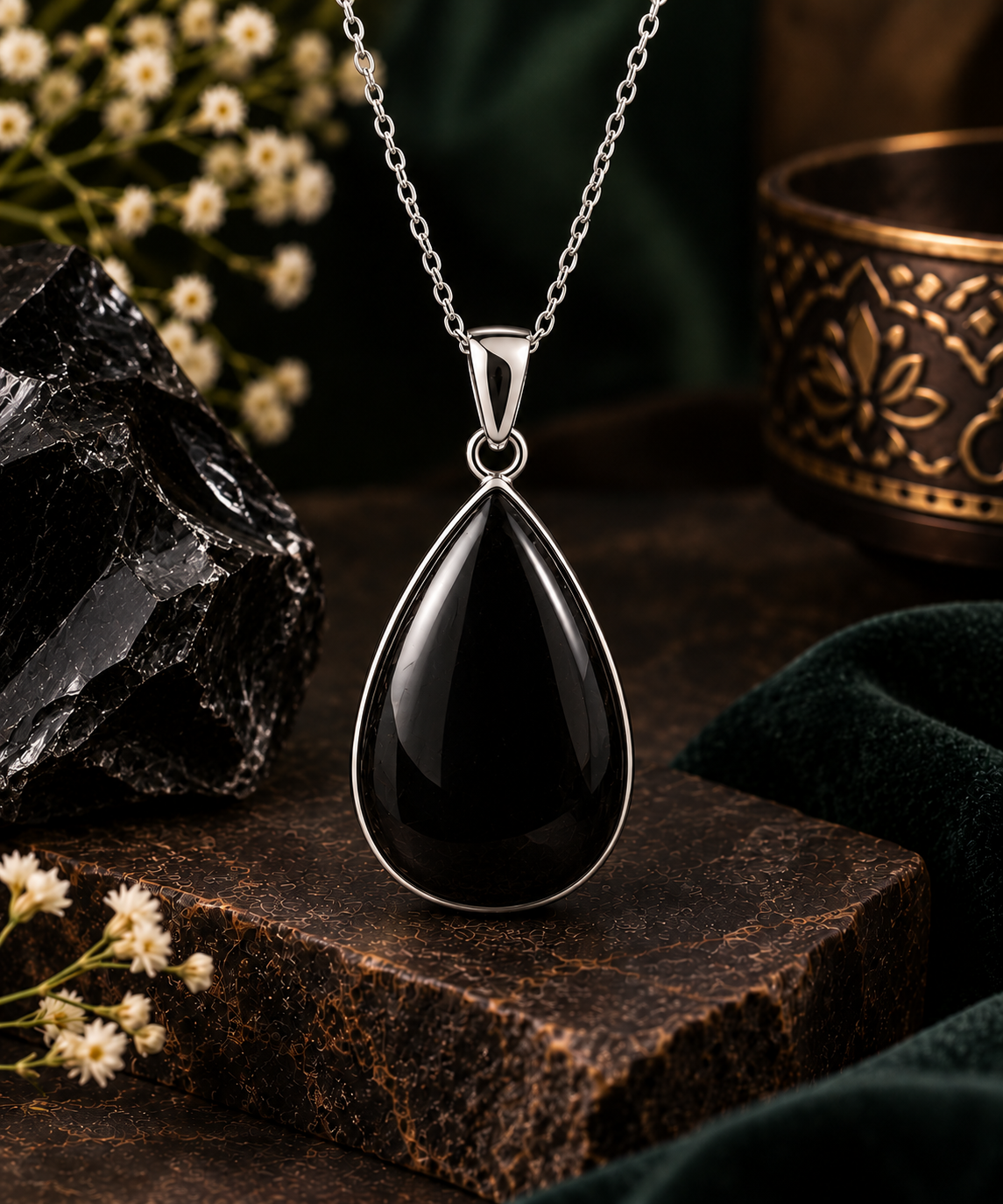 Black Obsidian Crystal Pendant for Women