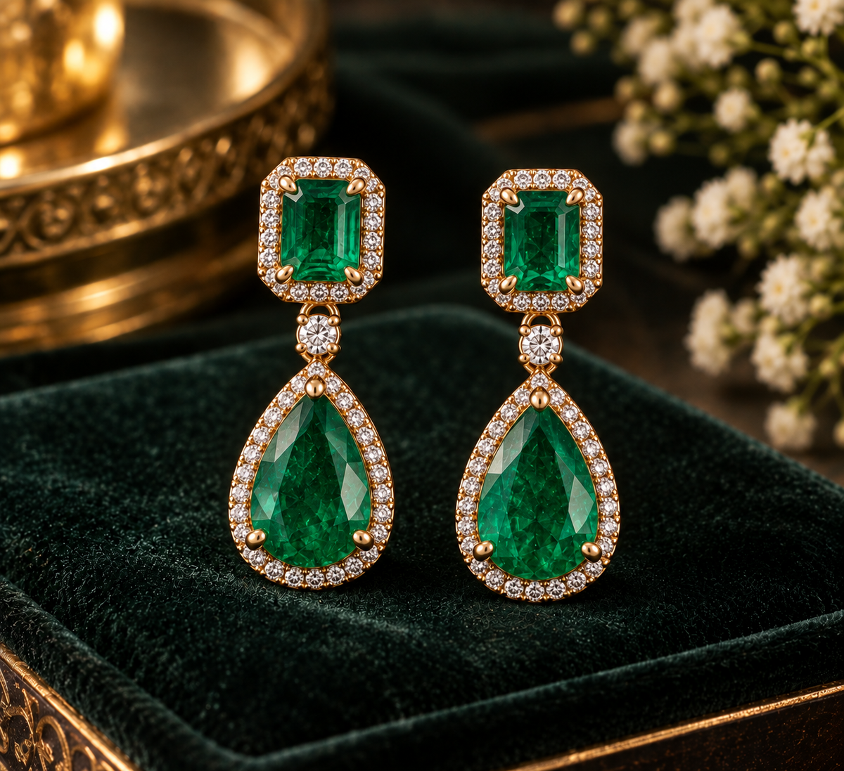 Emerald crystal gemstone earrings for women