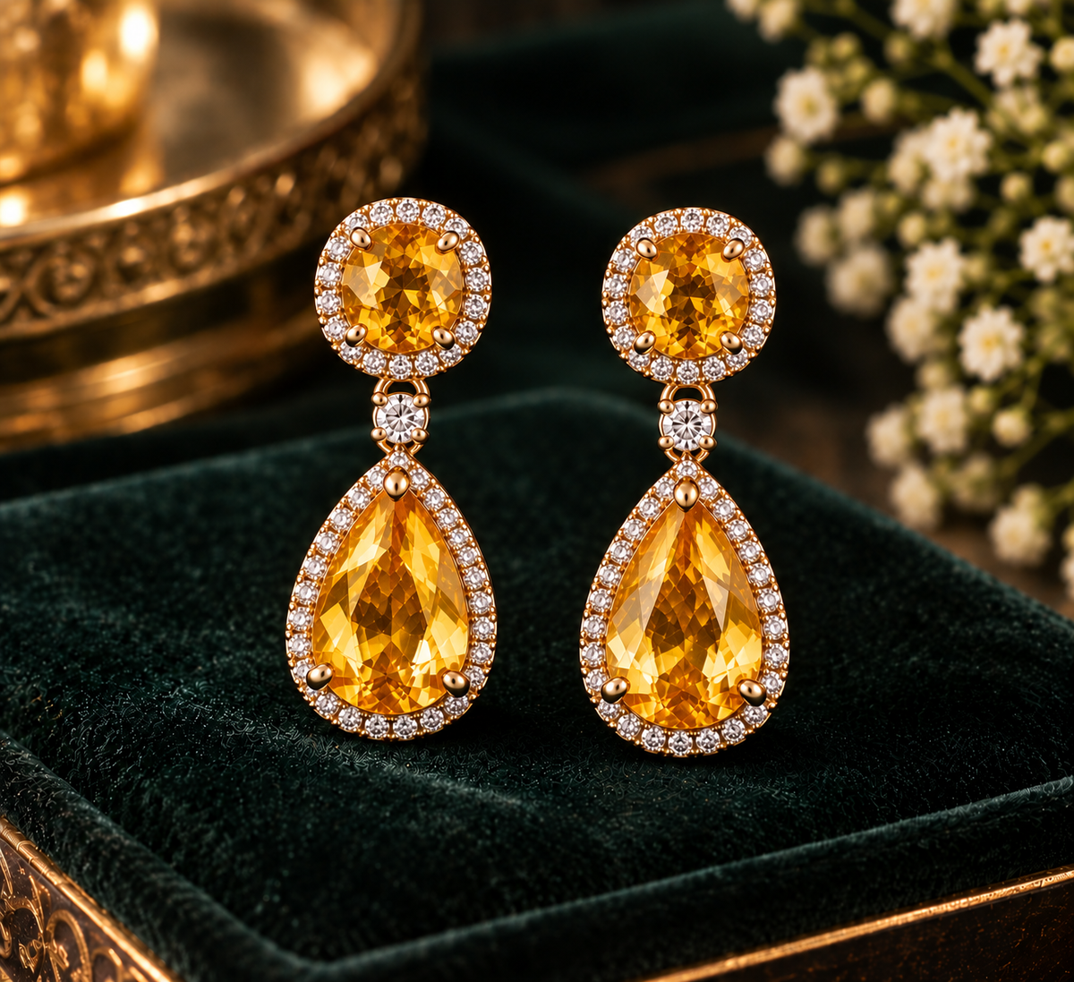 Citrine crystal gemstone earrings for women