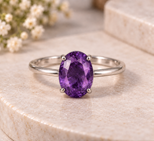 Amethyst crystal gemstone ring for women