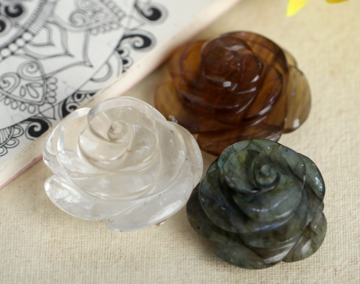 Natural Gemstone Rose Carving Set