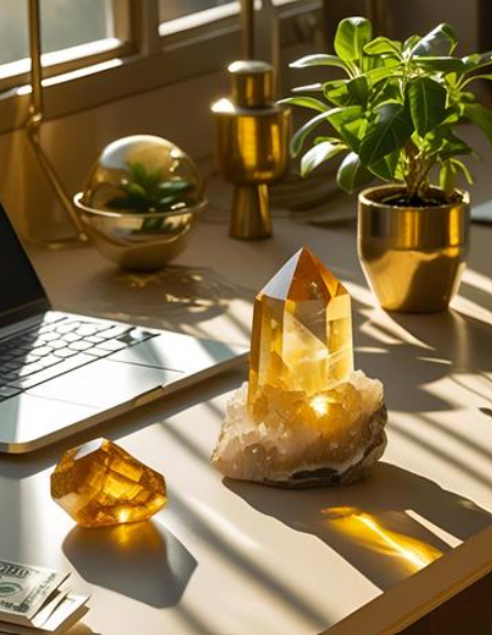 Golden citrine crystal cluster for office and desk decor