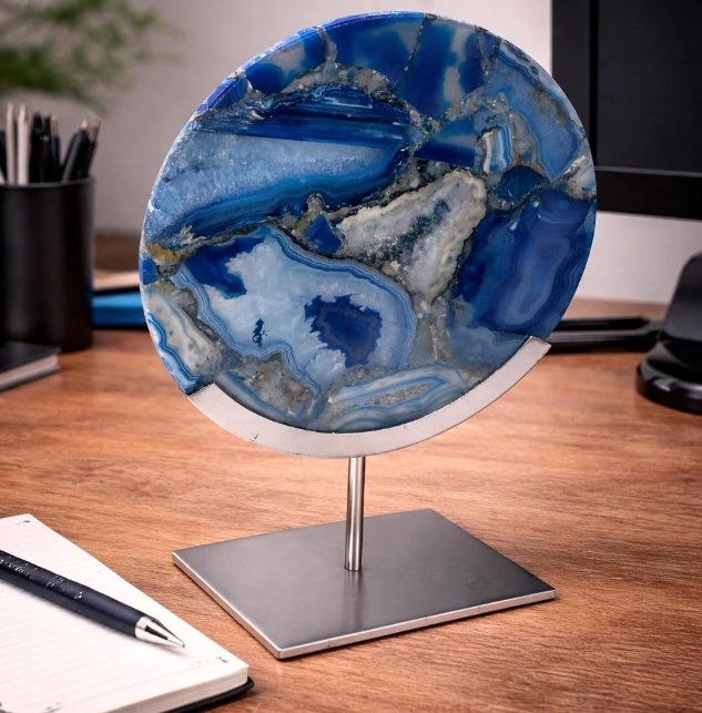 Blue Agate Display Slice on Stand