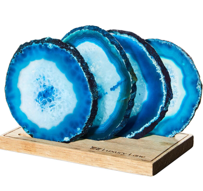 Blue Agate Crystal Coasters Set