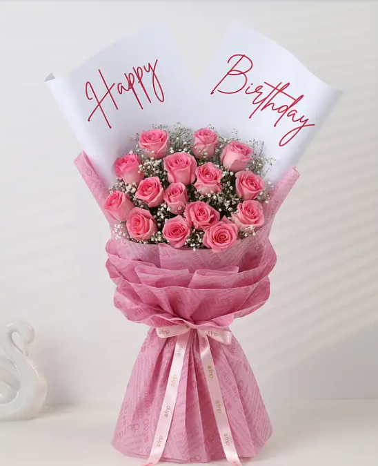 Happy Birthday Pink Rose Bouquet
