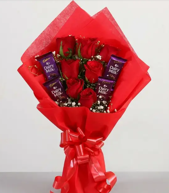 Red Rose and Dairy Milk Chocolate Bouquet