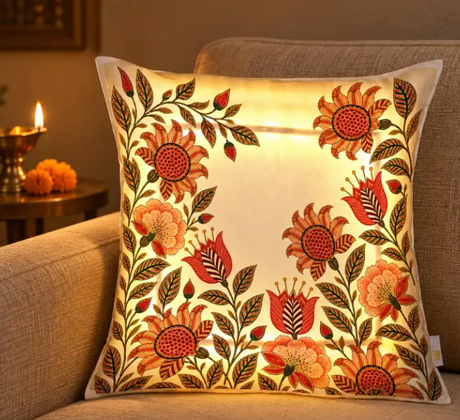 Floral Embroidered Cushion