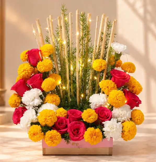 Festive Marigold & Rose Arrangement