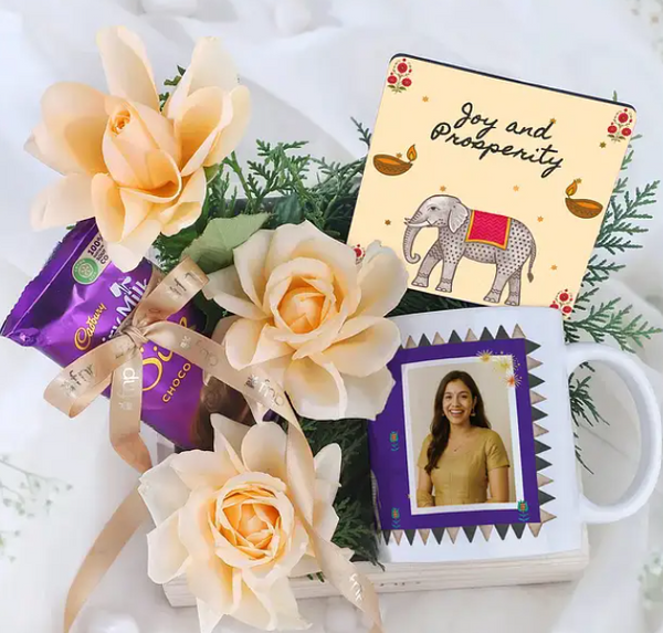 Personalised Photo Mug & Flowers Hamper