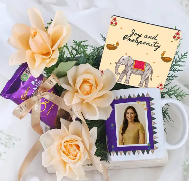 Personalised Photo Mug & Flowers Hamper