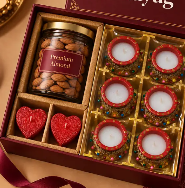 Diwali Dry Fruits, Diya & Sweets Box