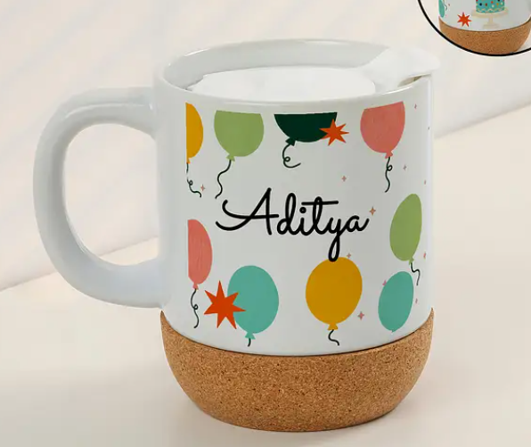 Personalised Balloon Print Cork Mug
