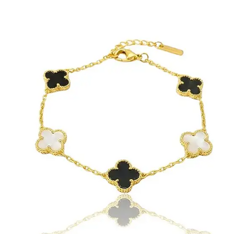 Black & White Clover Gold Bracelet
