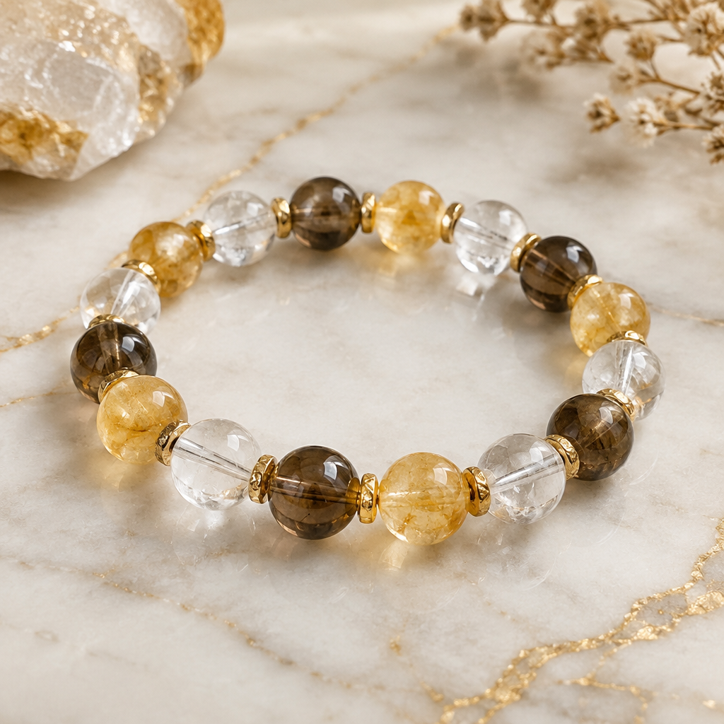 Citrine, Clear Quartz & Smoky Quartz Prosperity Bracelet