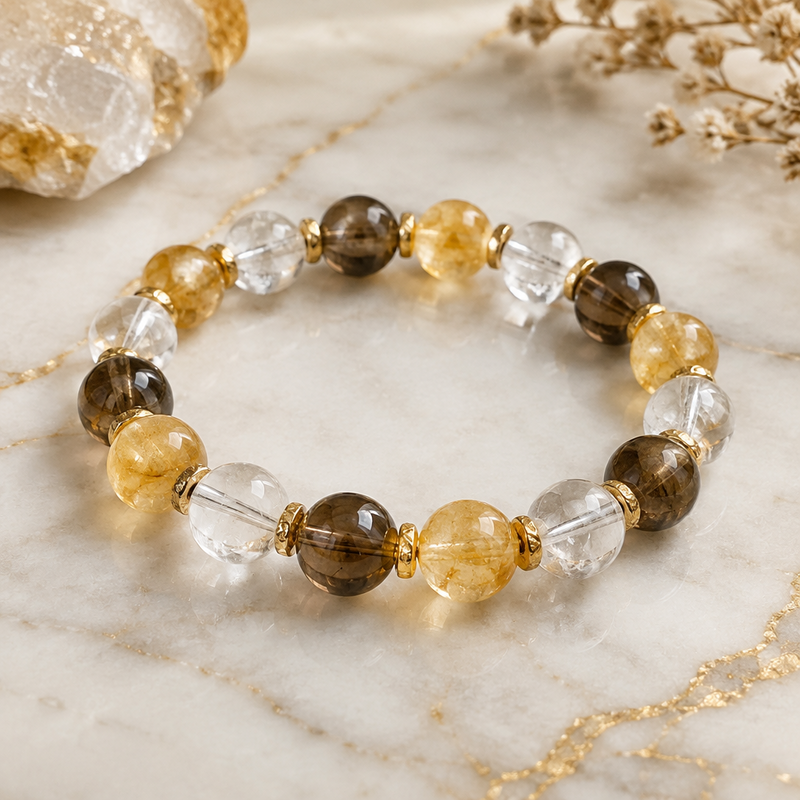 Citrine, Clear Quartz & Smoky Quartz Prosperity Bracelet
