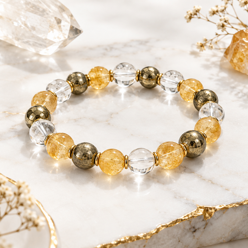 Clear Quartz, Citrine & Pyrite Energy Crystal Bracelet