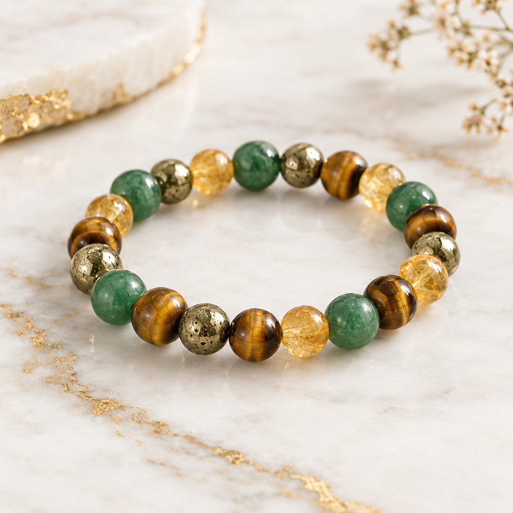 Green Aventurine, Tiger's Eye, Citrine & Pyrite Bracelet