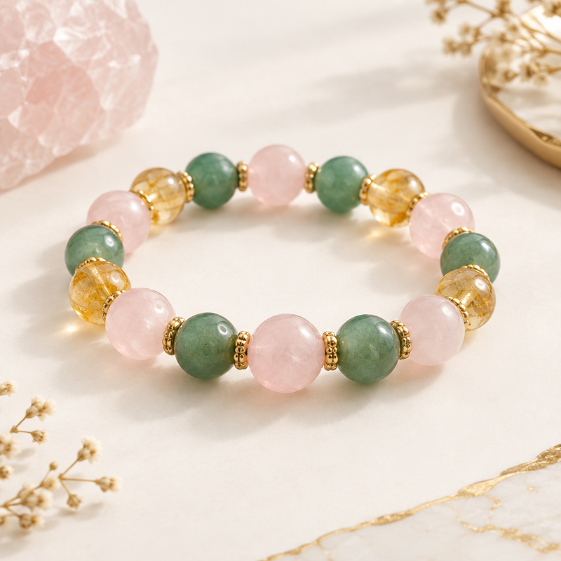 Rose Quartz, Green Aventurine & Citrine Harmony Bracelet